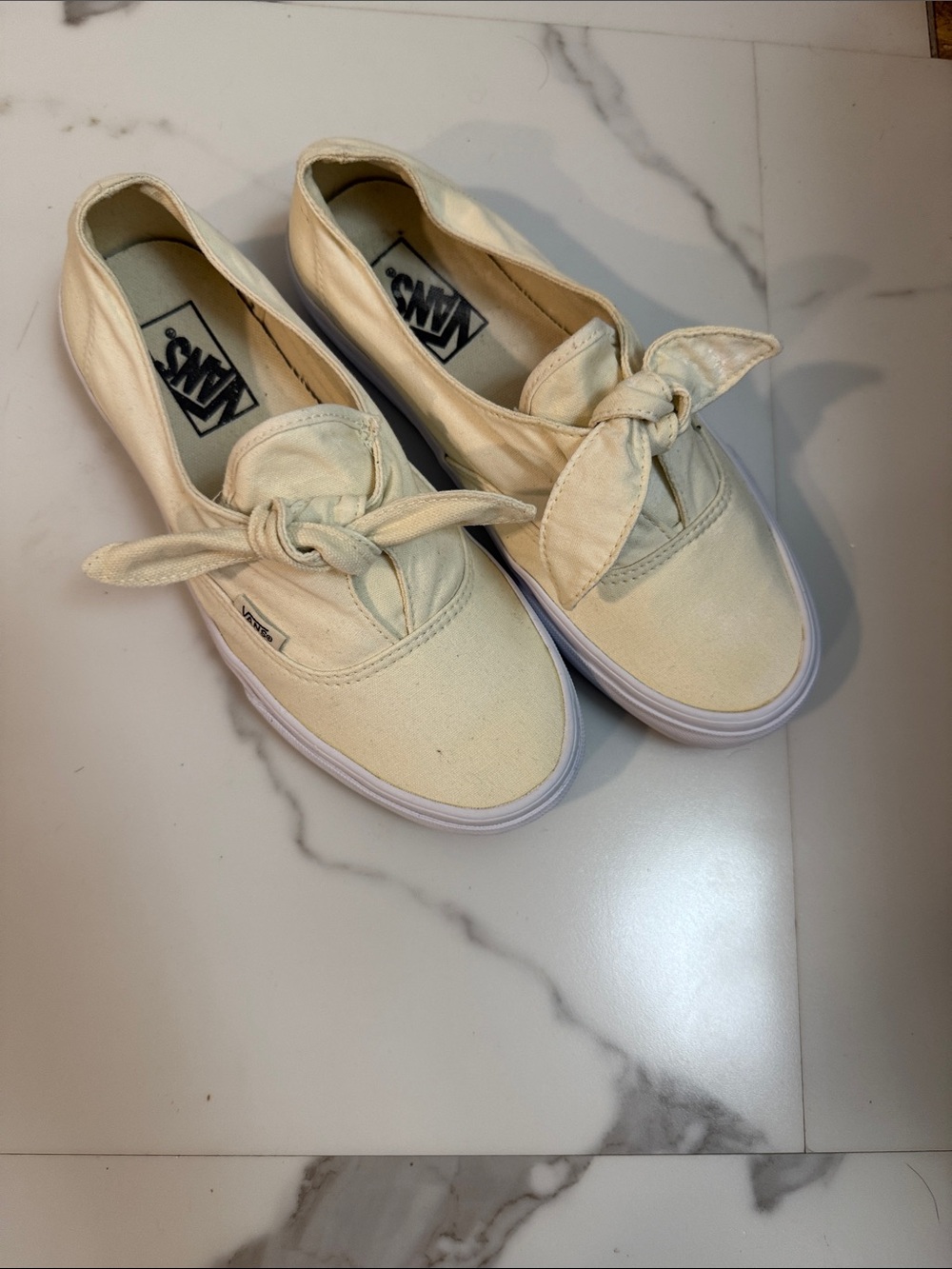 Vans Women’s Cream Canvas Knot Slip-On Sneakers with White Sole
